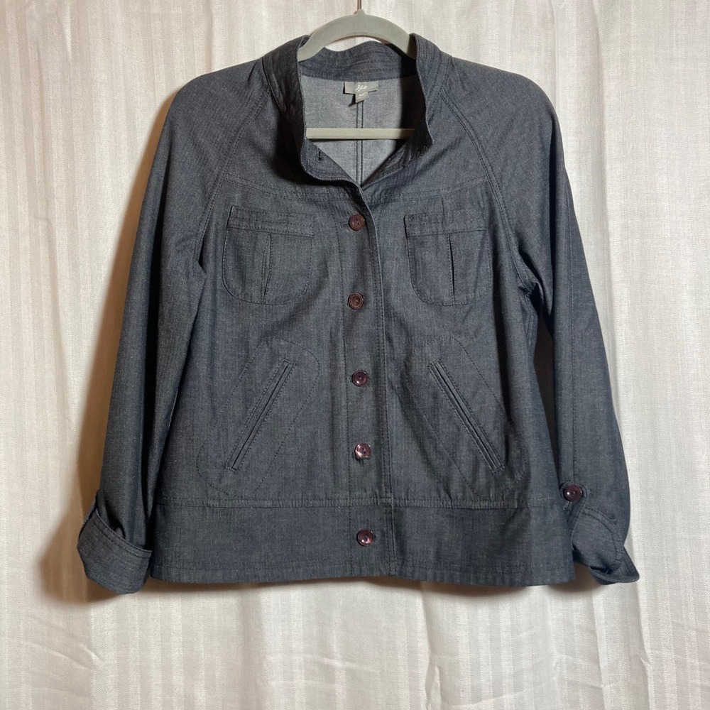 J. Jill Stretch Linen Blend Utility Jacket Dark Grey MP Petite Shacket Casual